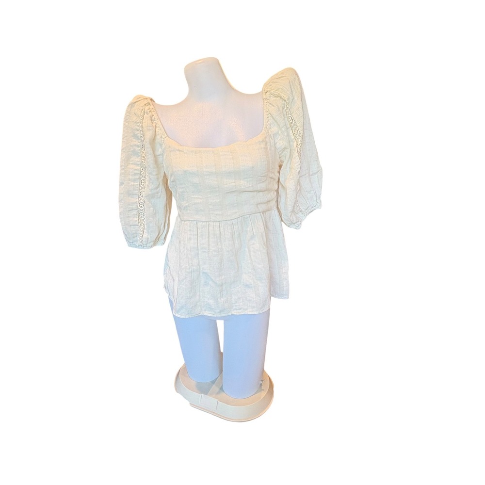 Cream Square Neck Puff Sleeve Cottagecore Milkmaid Top LUSH